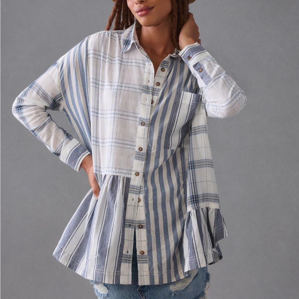 Anthropologie Blue and White Button Down Shirt